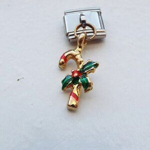 Metal and enamel candy cane dangle 9mm stainless steel italian charm link new